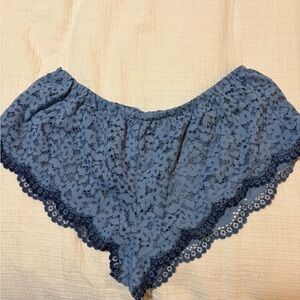 Victoria's Secret Dusty Blue Floral Lace Cheeky Shorts, size Large, like NEW!